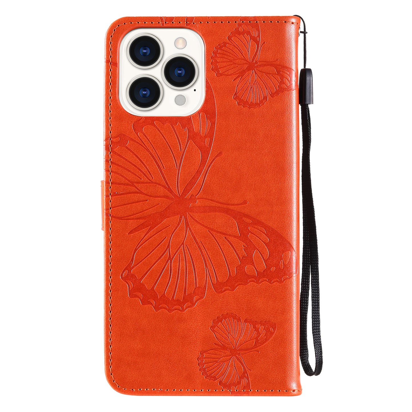 KT Imprinting Flower Series-2 Butterfly Pattern Imprinting Leather Phone CoverProtector with Strap for iPhone 13 Pro 6.1 inch