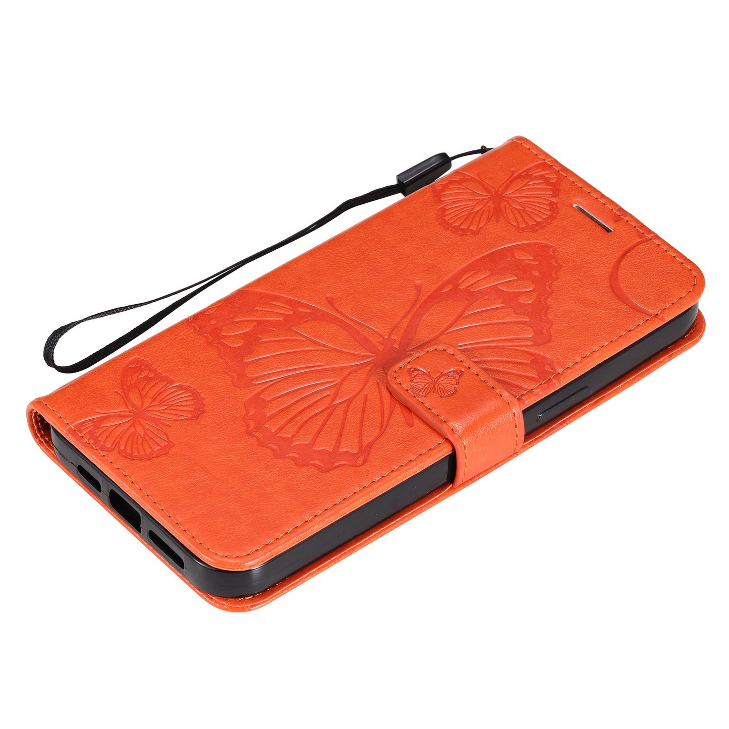 KT Imprinting Flower Series-2 Butterfly Pattern Imprinting Leather Phone CoverProtector with Strap for iPhone 13 Pro 6.1 inch