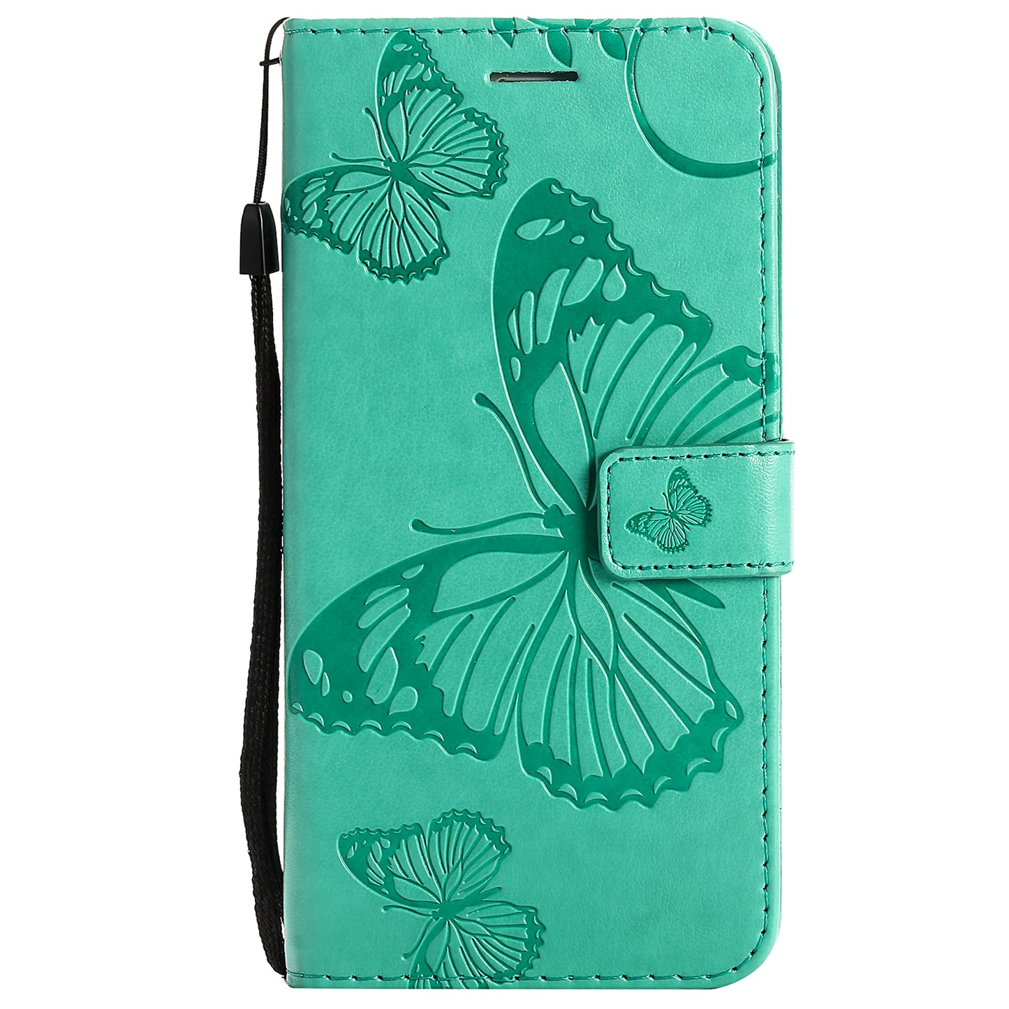 KT Imprinting Flower Series-2 Butterfly Pattern Imprinting Leather Phone CoverProtector with Strap for iPhone 13 Pro 6.1 inch