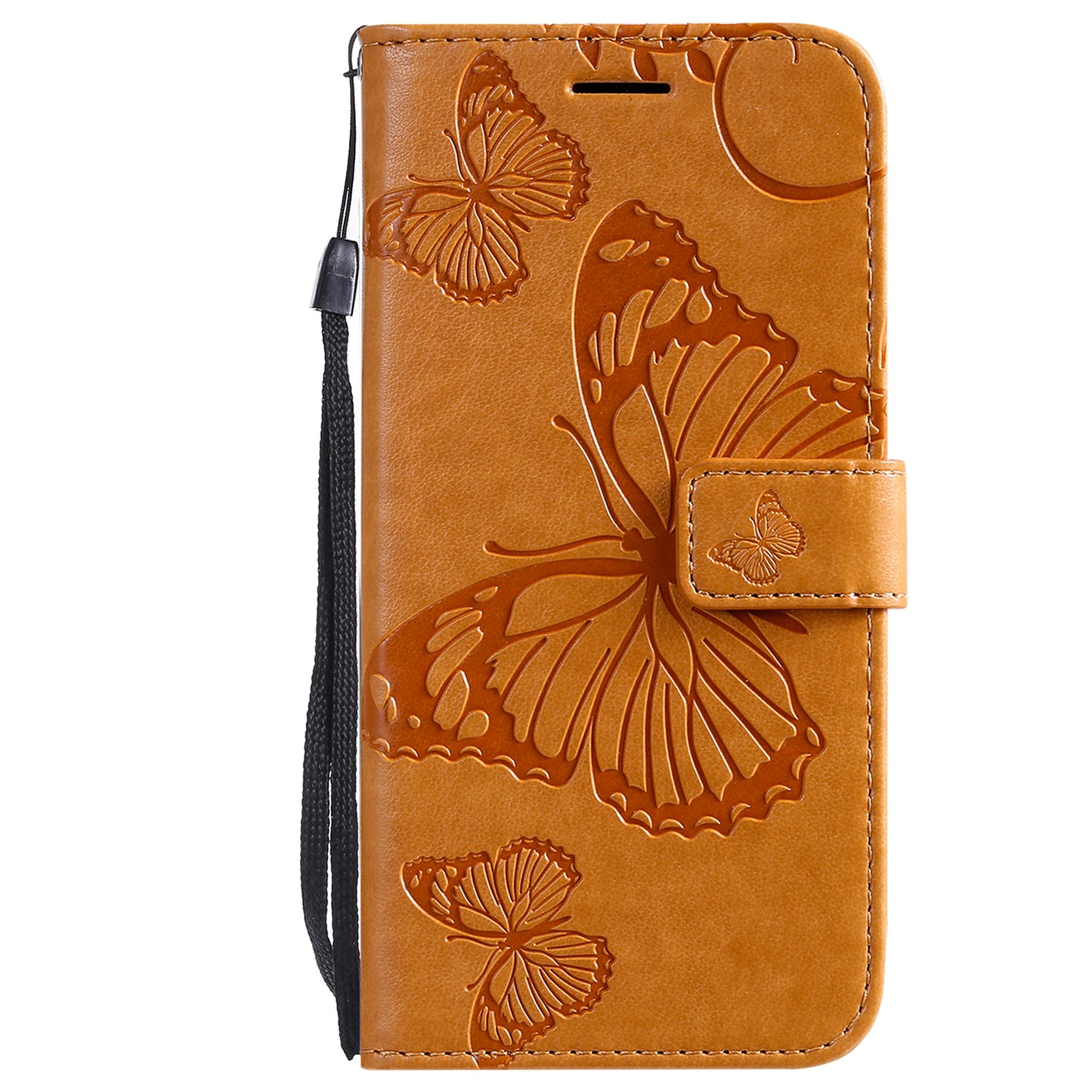 KT Imprinting Flower Series-2 Butterfly Pattern Imprinting Leather Phone CoverProtector with Strap for iPhone 13 Pro 6.1 inch