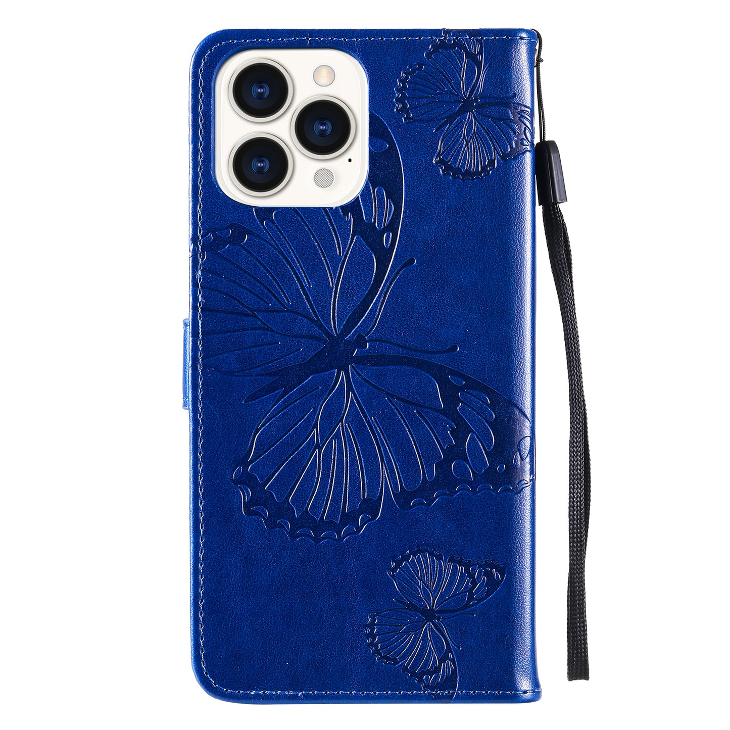 KT Imprinting Flower Series-2 Butterfly Pattern Imprinting Leather Phone CoverProtector with Strap for iPhone 13 Pro 6.1 inch