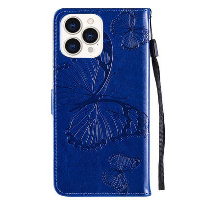 KT Imprinting Flower Series-2 Butterfly Pattern Imprinting Leather Phone CoverProtector with Strap for iPhone 13 Pro 6.1 inch