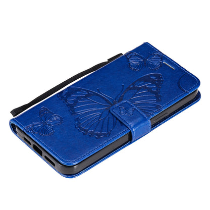 KT Imprinting Flower Series-2 Butterfly Pattern Imprinting Leather Phone CoverProtector with Strap for iPhone 13 Pro 6.1 inch