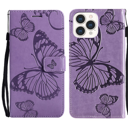 KT Imprinting Flower Series-2 Butterfly Pattern Imprinting Leather Phone CoverProtector with Strap for iPhone 13 Pro 6.1 inch