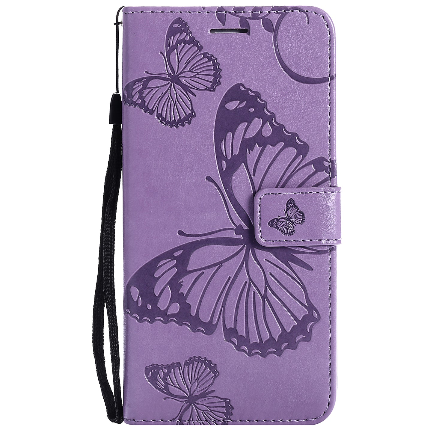 KT Imprinting Flower Series-2 Butterfly Pattern Imprinting Leather Phone CoverProtector with Strap for iPhone 13 Pro 6.1 inch