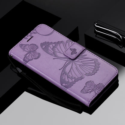 KT Imprinting Flower Series-2 Butterfly Pattern Imprinting Leather Phone CoverProtector with Strap for iPhone 13 Pro 6.1 inch