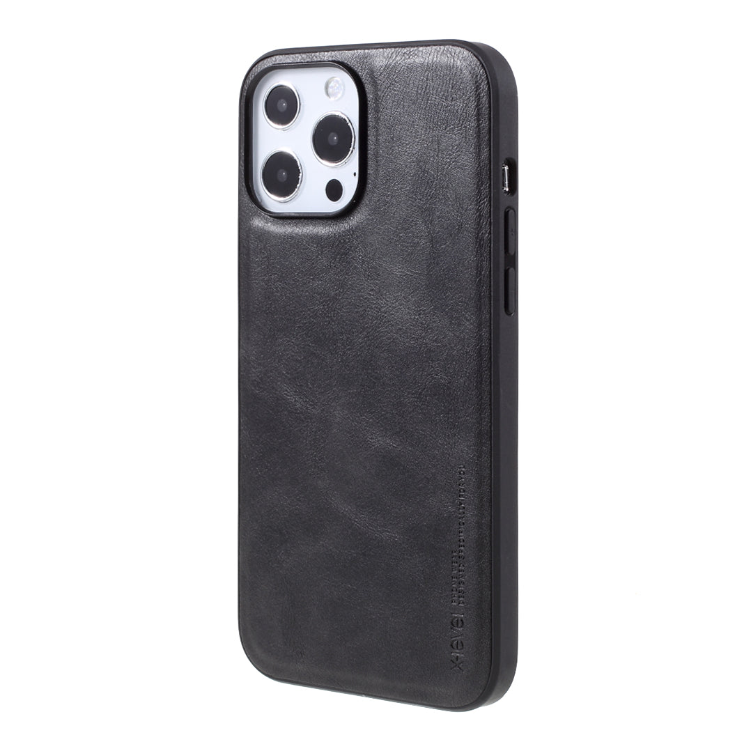 X-LEVEL Vintage Style Shockproof PU Leather Back Soft TPU Edges Protective Case for iPhone 13 Pro Max 6.7 inch