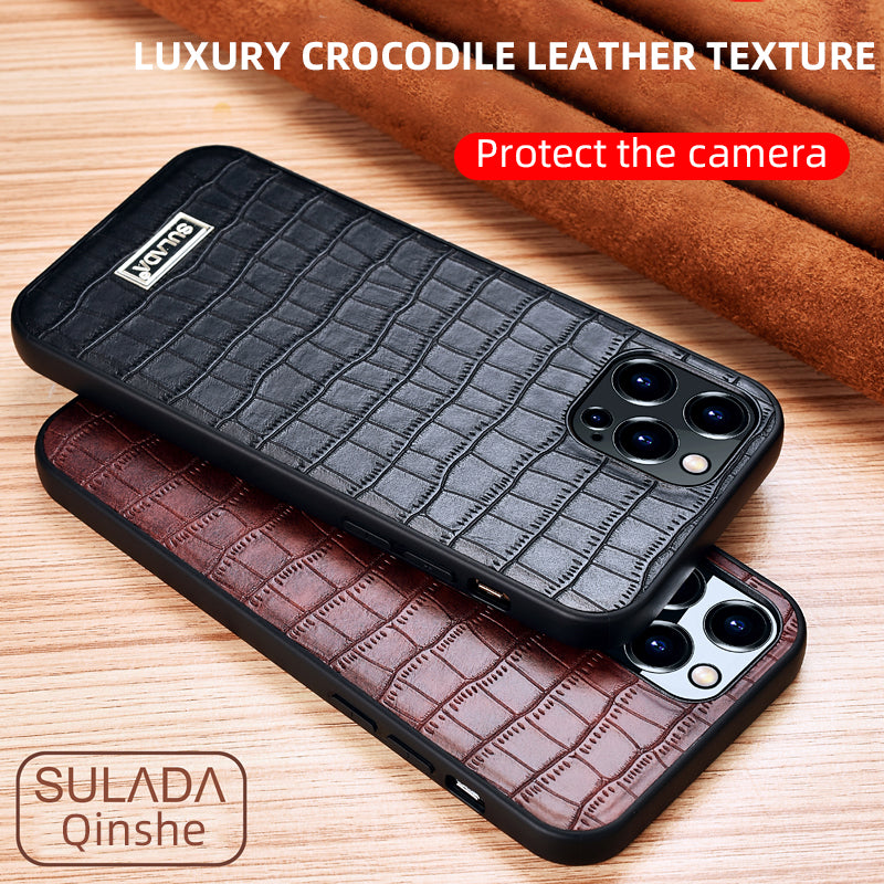 SULADA Crocodile Texture Anti Scratch PU Leather Coated Phone Case Cover for iPhone 13 Pro 6.1 inch