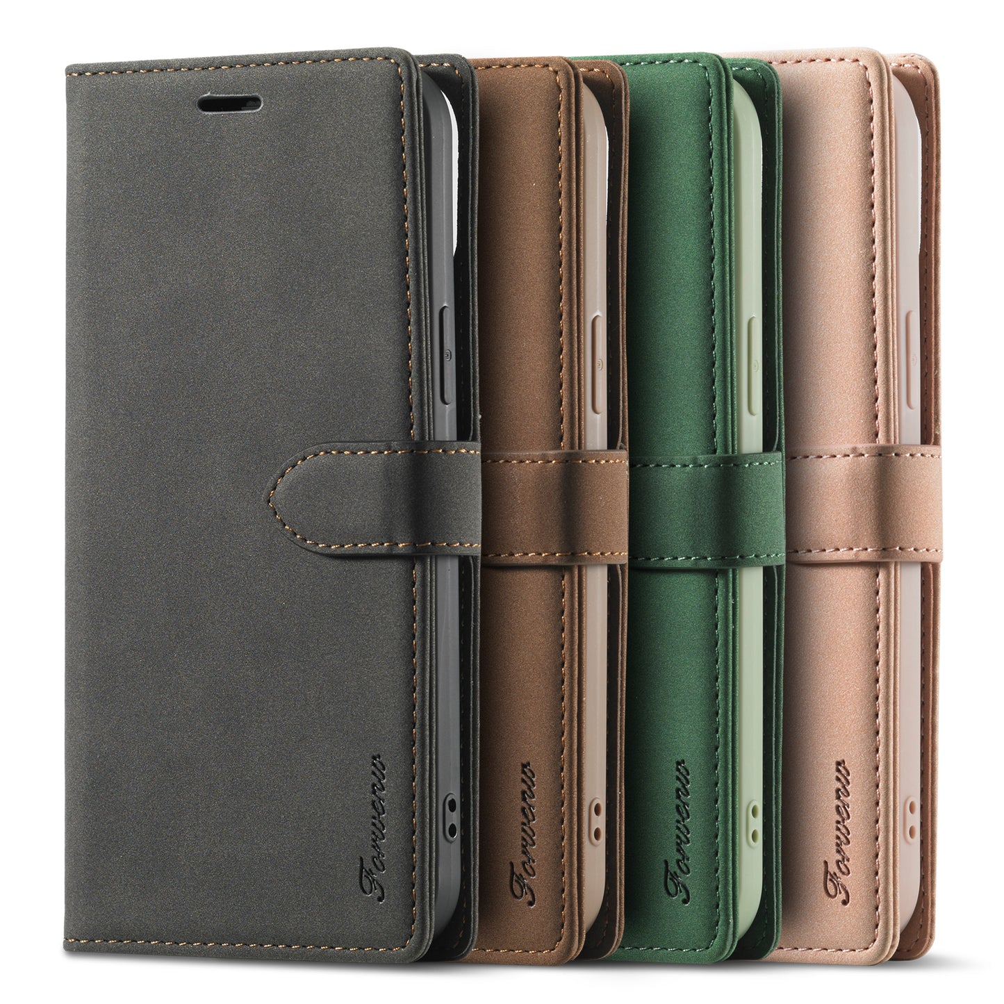 FORWENW F1 Series Leather Mobile Phone Cover Case Shell with Wallet Stand for iPhone 13 Pro Max 6.7 inch