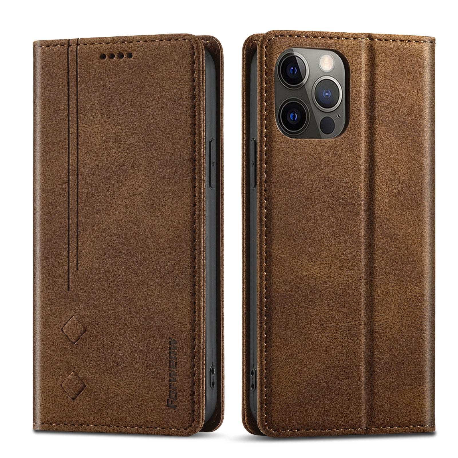 FORWENW F2 Series Full Protective Scratch-proof Leather Wallet Case for iPhone 13 Pro 6.1 inch