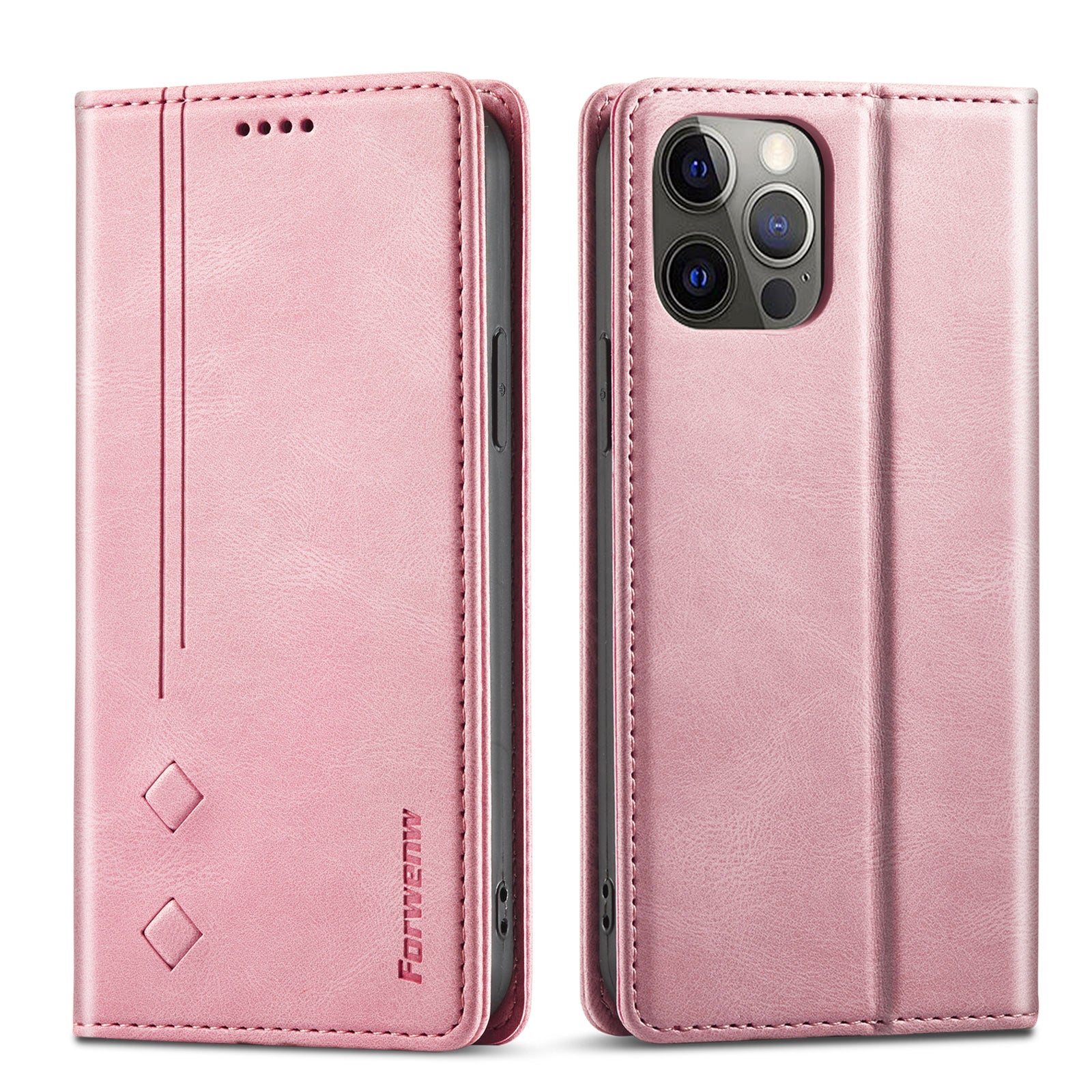 FORWENW F2 Series Stylish Solid Color Leather Wallet Design Phone Case for iPhone 13 Pro Max 6.7 inch