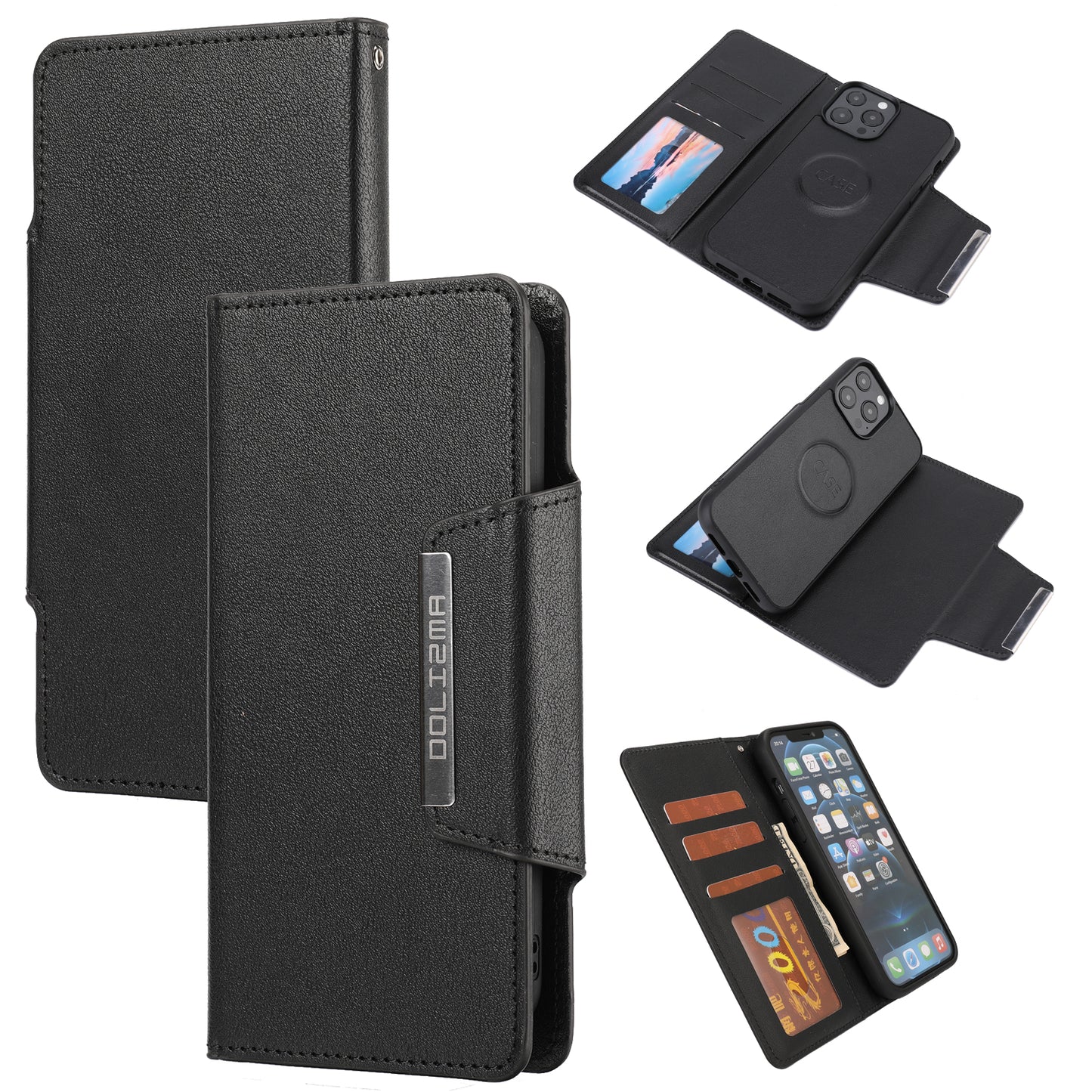 Leather Wallet Phone Cover Case with Detachable Inner for iPhone 13 Pro 6.1 inch