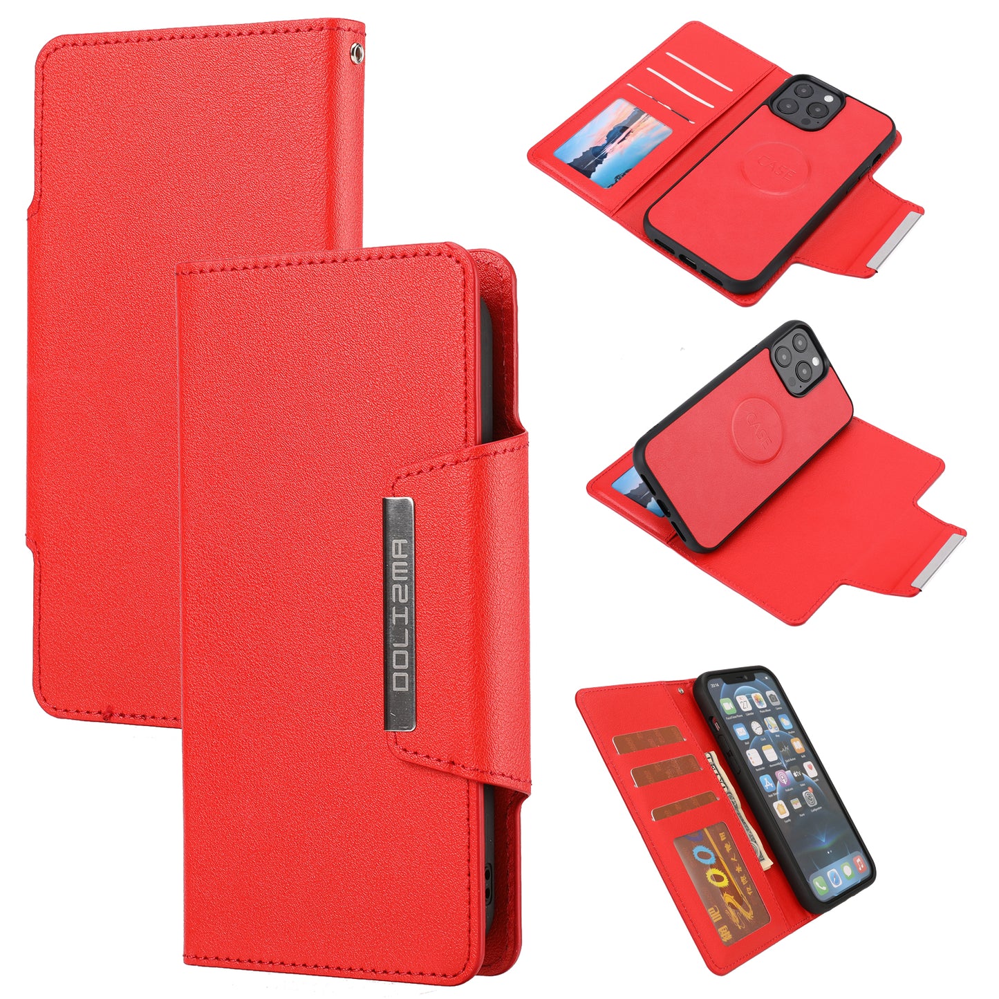 Ultra-thin Shockproof Full Protection Leather Wallet Phone Case with Detachable Inner for iPhone 13 Pro Max 6.7 inch