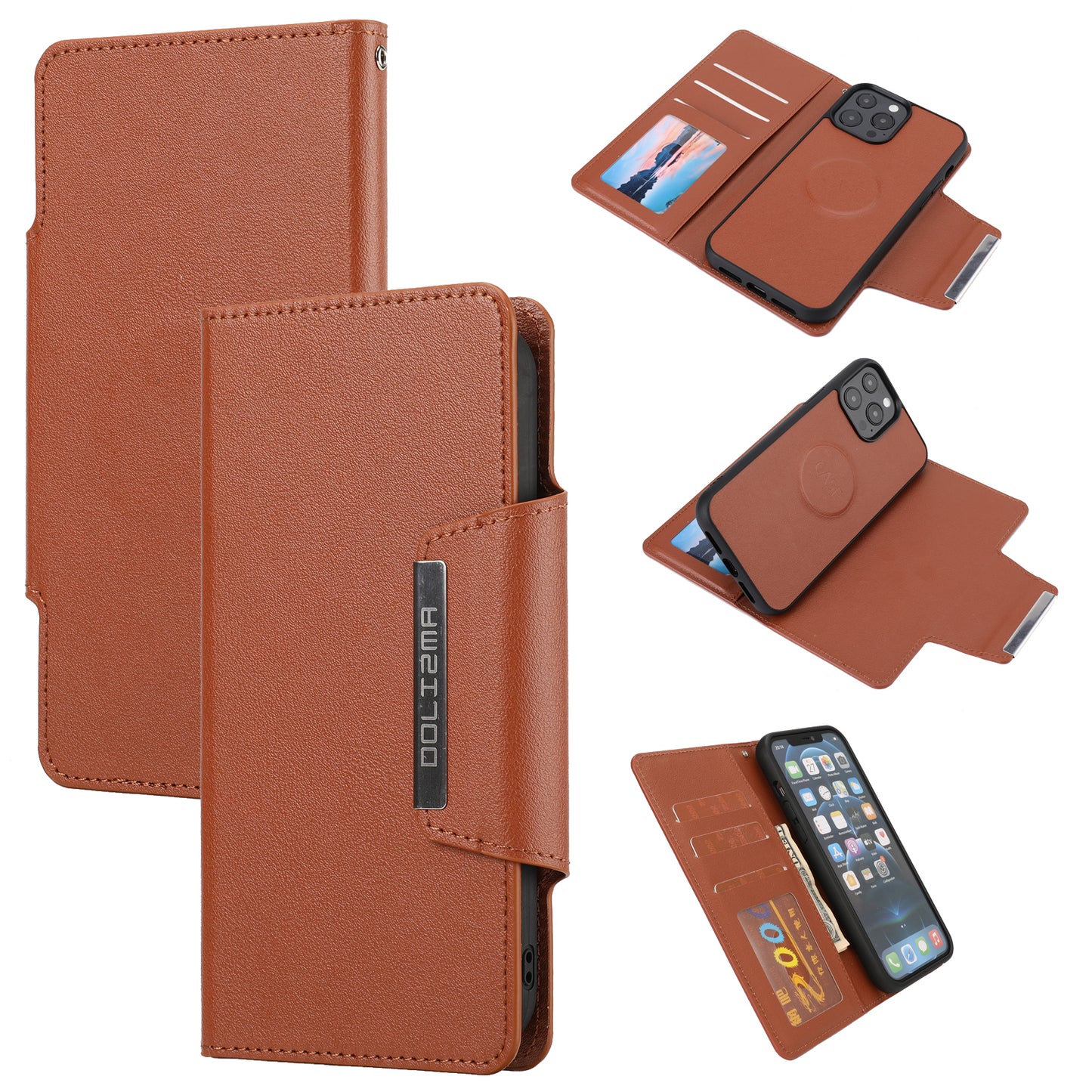 Ultra-thin Shockproof Full Protection Leather Wallet Phone Case with Detachable Inner for iPhone 13 Pro Max 6.7 inch