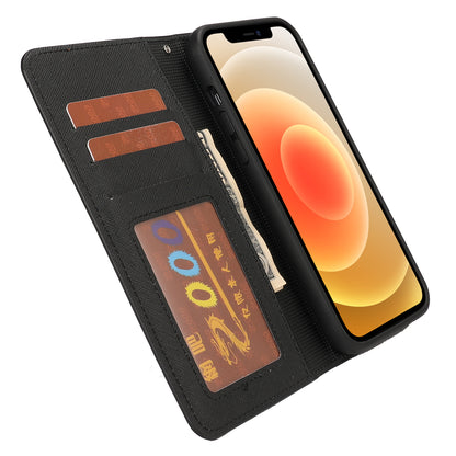 Cross Texture Wallet Stand Design Detachable Leather Phone Case Protector for iPhone 13 Pro 6.1 inch