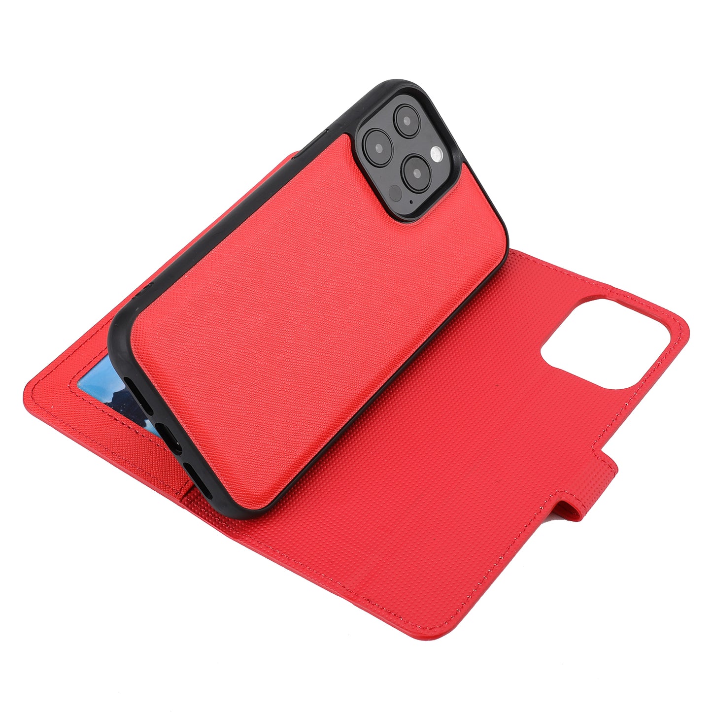 Cross Texture Wallet Stand Design Detachable Leather Phone Case Protector for iPhone 13 Pro 6.1 inch