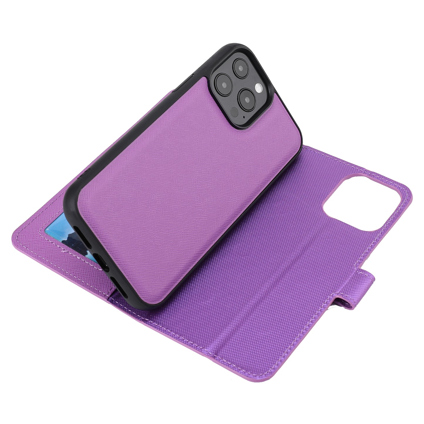 Cross Texture Wallet Stand Design Detachable Leather Phone Case Protector for iPhone 13 Pro 6.1 inch