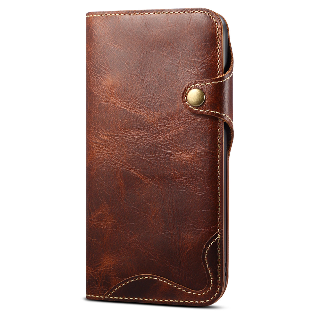 Full Protective Genuine Leather Wallet Phone Shell Cover with Lanyard for iPhone 13 Pro 6.1 inch