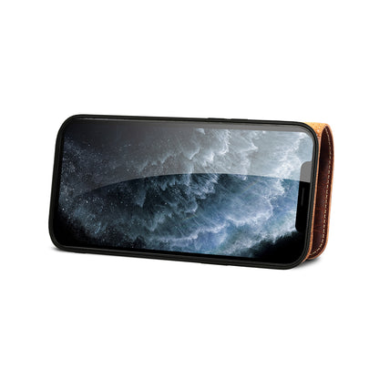 Full Protective Genuine Leather Wallet Phone Shell Cover with Lanyard for iPhone 13 Pro 6.1 inch