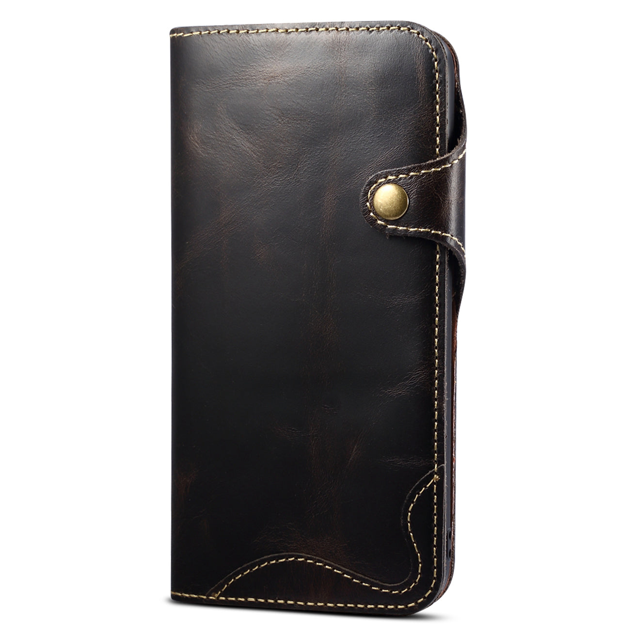 Full Protective Genuine Leather Wallet Phone Shell Cover with Lanyard for iPhone 13 Pro 6.1 inch