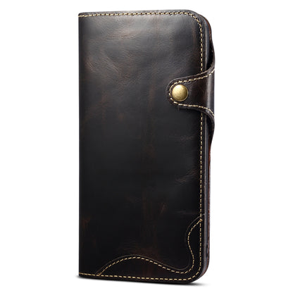 Full Protective Genuine Leather Wallet Phone Shell Cover with Lanyard for iPhone 13 Pro 6.1 inch