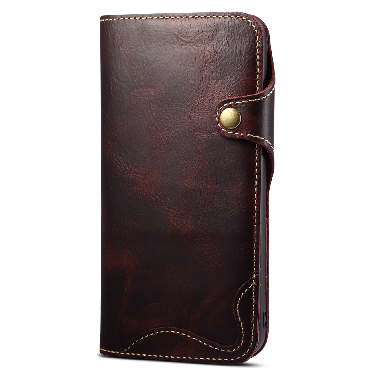 Full Protective Genuine Leather Wallet Phone Shell Cover with Lanyard for iPhone 13 Pro 6.1 inch