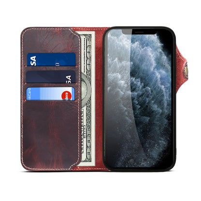 Full Protective Genuine Leather Wallet Phone Shell Cover with Lanyard for iPhone 13 Pro 6.1 inch