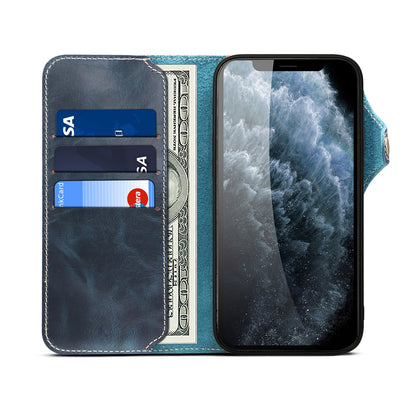 Full Protective Genuine Leather Wallet Phone Shell Cover with Lanyard for iPhone 13 Pro 6.1 inch