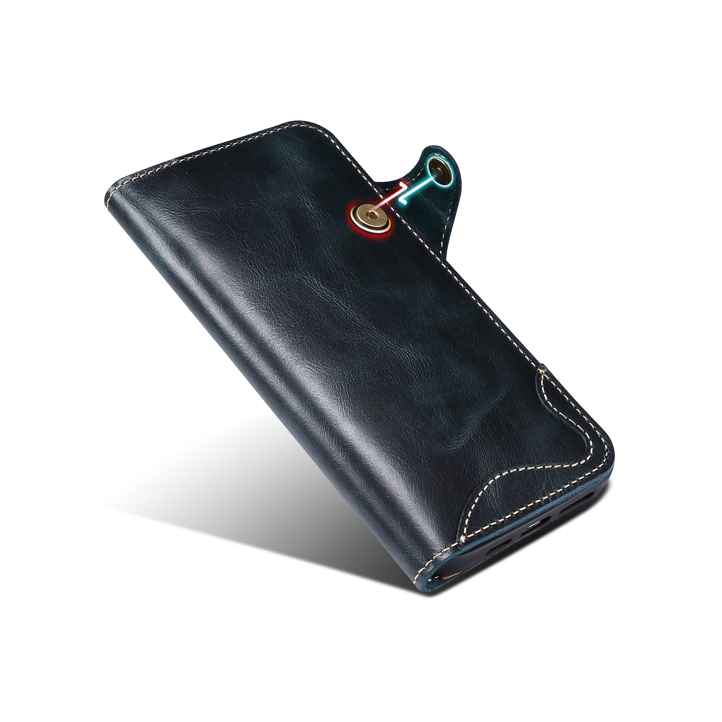 Full Protective Genuine Leather Wallet Phone Shell Cover with Lanyard for iPhone 13 Pro 6.1 inch