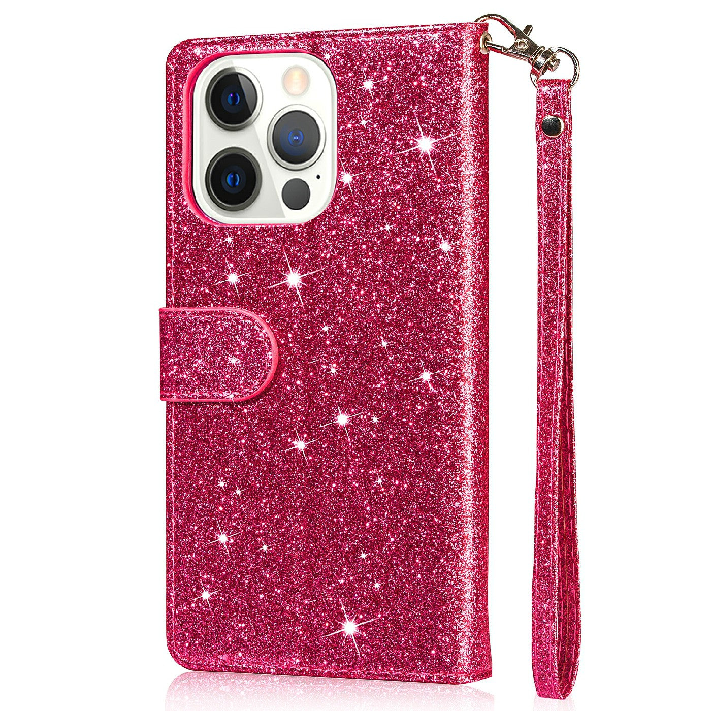 Glitter Sequins Wrist Strap Zipper Pocket Wallet Flip Leather Phone Case with Stand for iPhone 13 Pro Max 6.7 inch