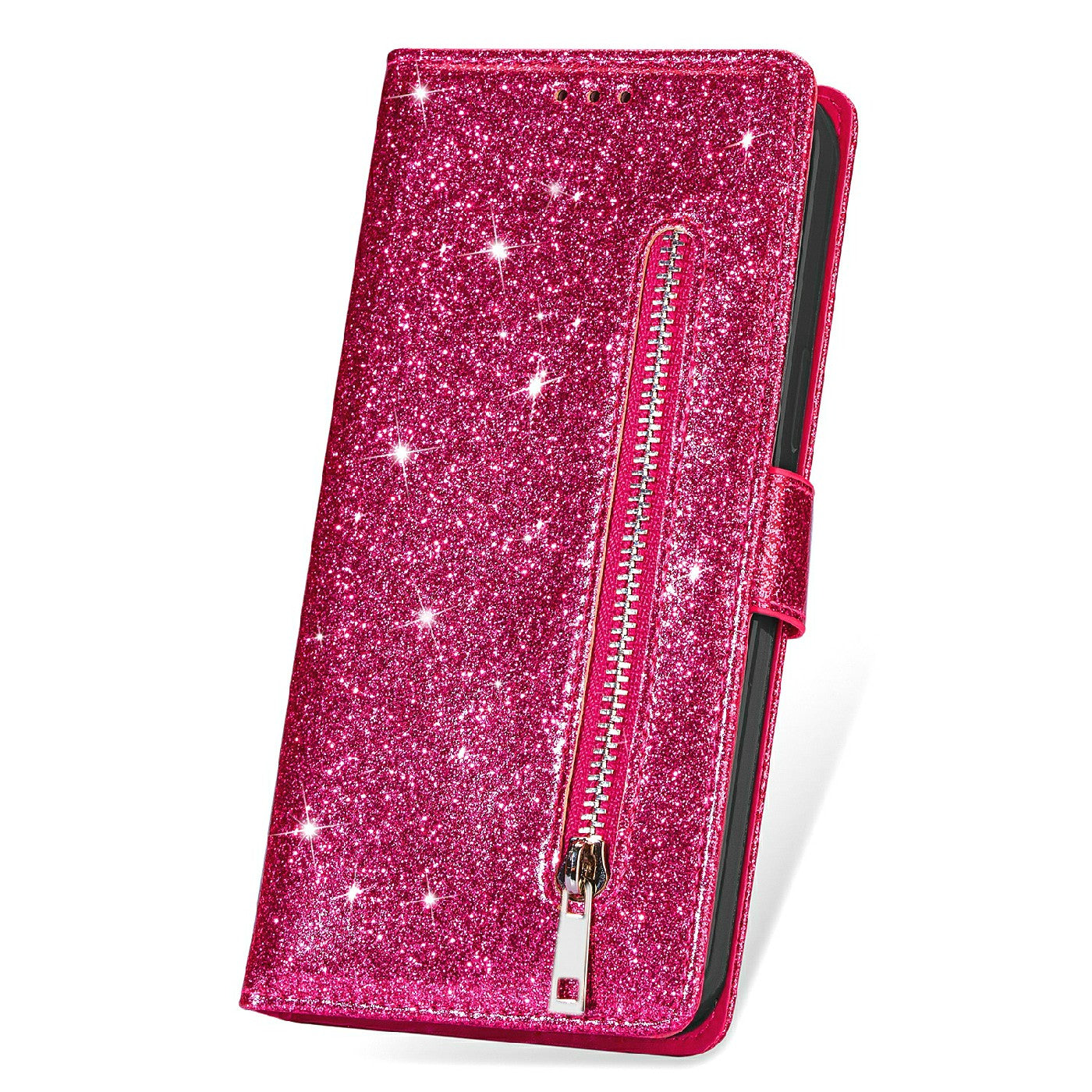 Glitter Sequins Wrist Strap Zipper Pocket Wallet Flip Leather Phone Case with Stand for iPhone 13 Pro Max 6.7 inch