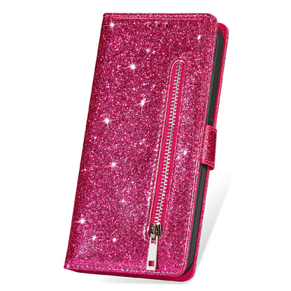 Glitter Sequins Wrist Strap Zipper Pocket Wallet Flip Leather Phone Case with Stand for iPhone 13 Pro Max 6.7 inch