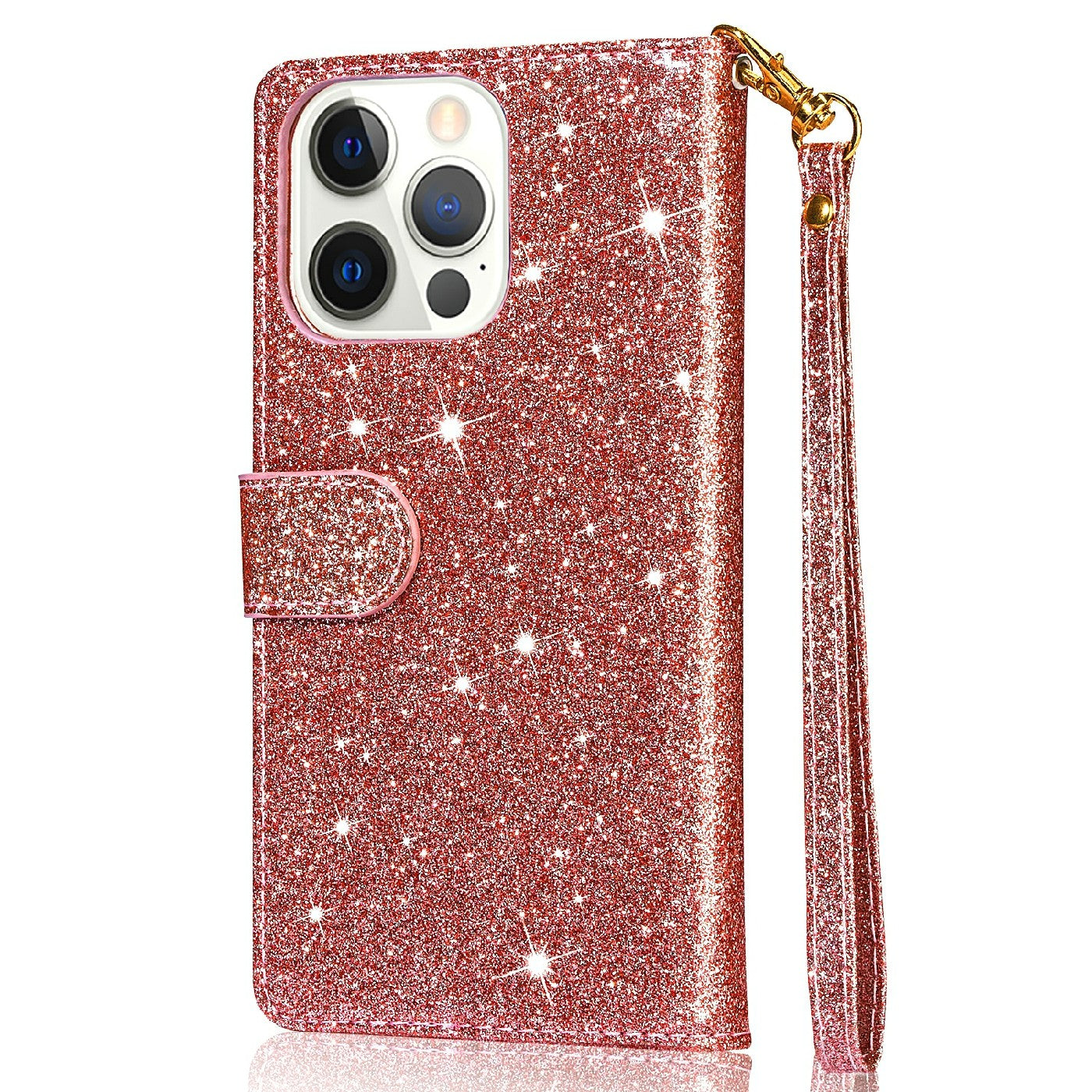 Glitter Sequins Wrist Strap Zipper Pocket Wallet Flip Leather Phone Case with Stand for iPhone 13 Pro Max 6.7 inch