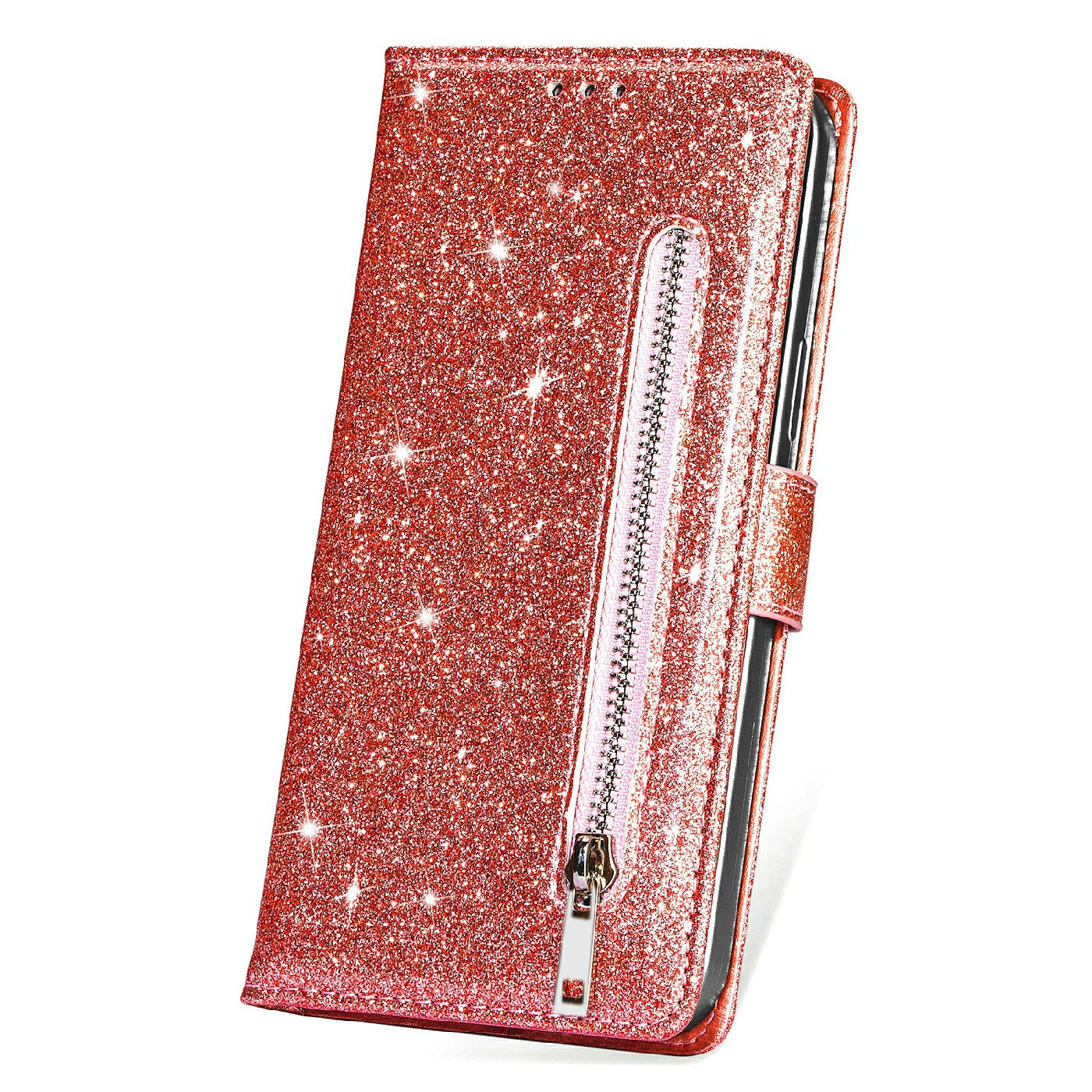 Glitter Sequins Wrist Strap Zipper Pocket Wallet Flip Leather Phone Case with Stand for iPhone 13 Pro Max 6.7 inch