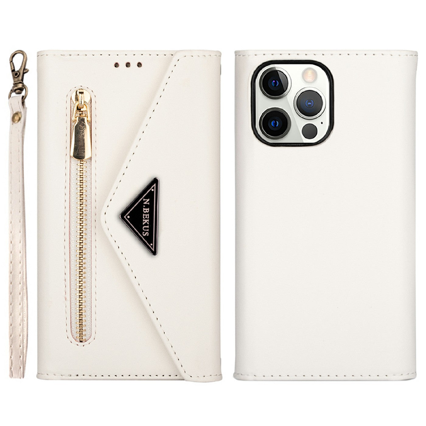 Leather Zipper Wallet Strap Design Full Protection Phone Case with Stand for iPhone 13 Pro 6.1 inch