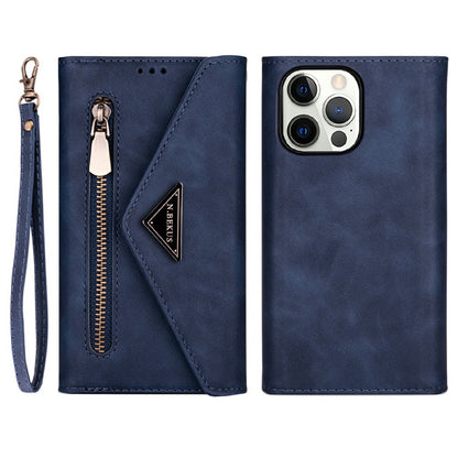 Leather Zipper Wallet Strap Design Full Protection Phone Case with Stand for iPhone 13 Pro 6.1 inch