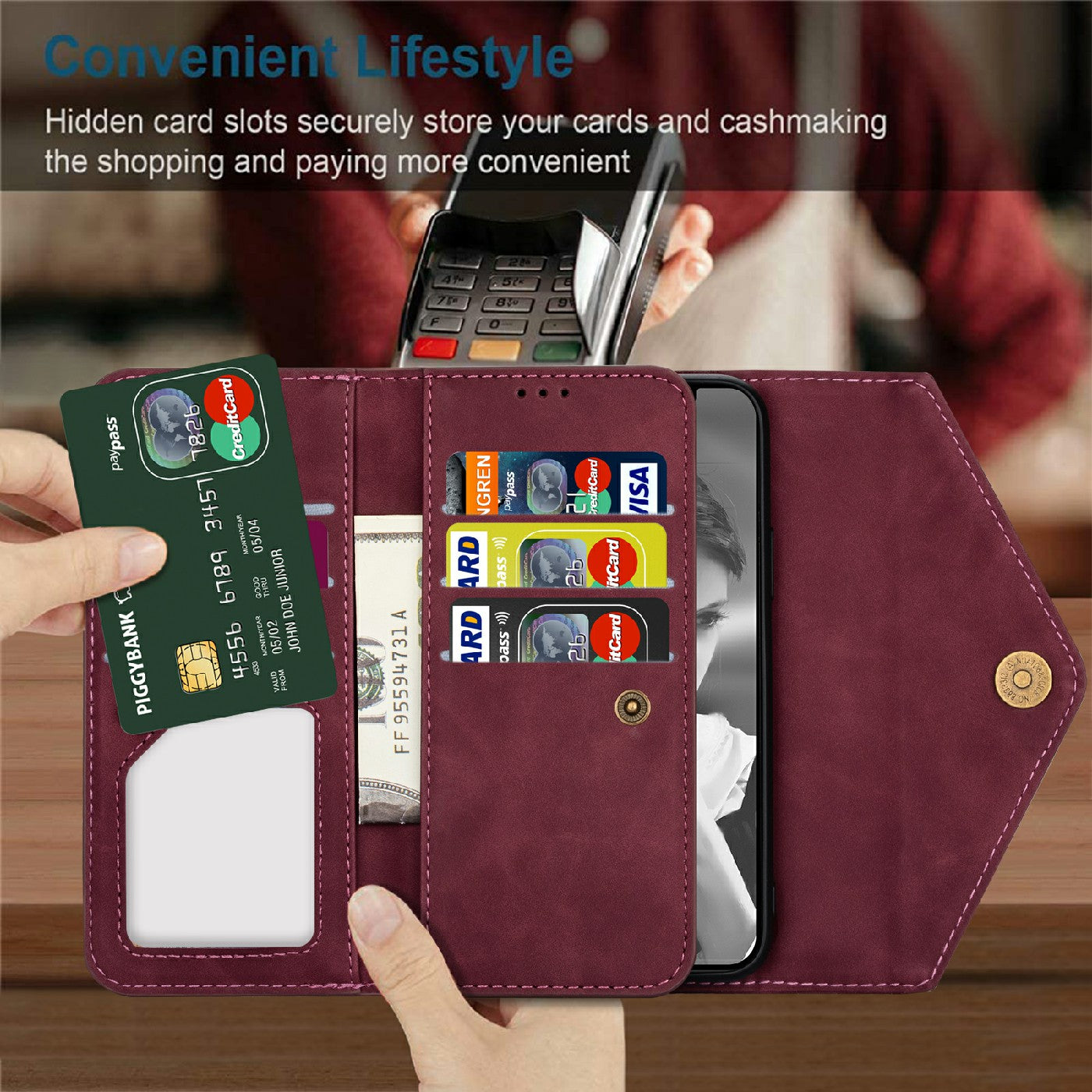 Leather Zipper Wallet Strap Design Full Protection Phone Case with Stand for iPhone 13 Pro 6.1 inch