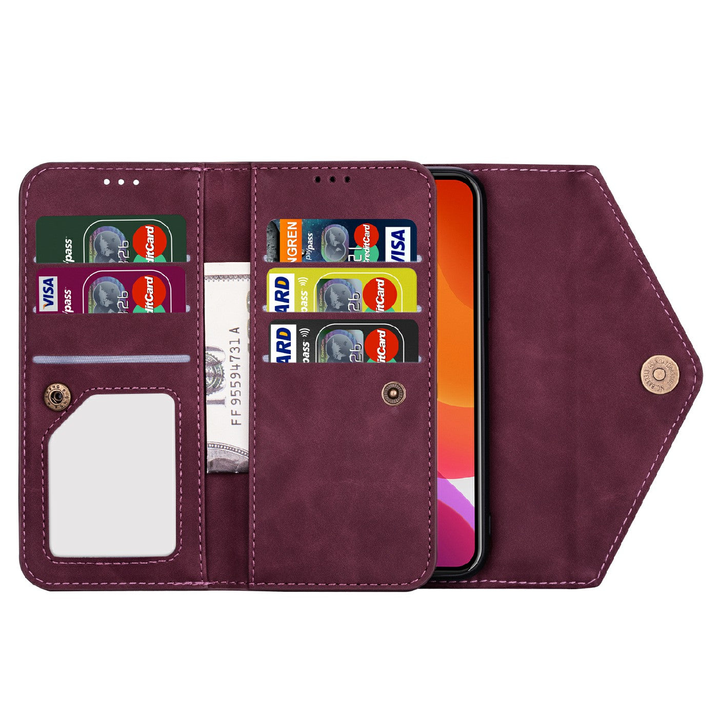 Leather Zipper Wallet Strap Design Full Protection Phone Case with Stand for iPhone 13 Pro 6.1 inch
