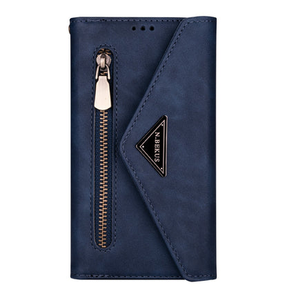Skin Feeling Stylish Leather Zipper Wallet Stand Phone Case with Two Straps for iPhone 13 Pro Max 6.7 inch