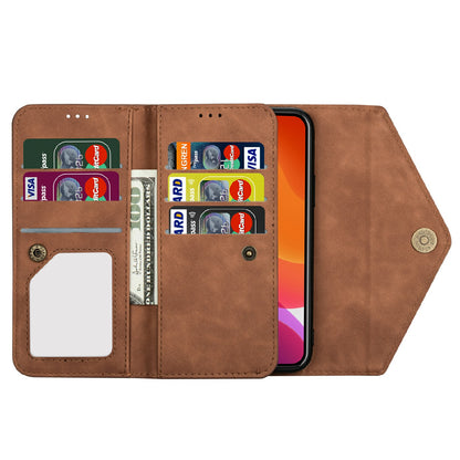 Skin Feeling Stylish Leather Zipper Wallet Stand Phone Case with Two Straps for iPhone 13 Pro Max 6.7 inch