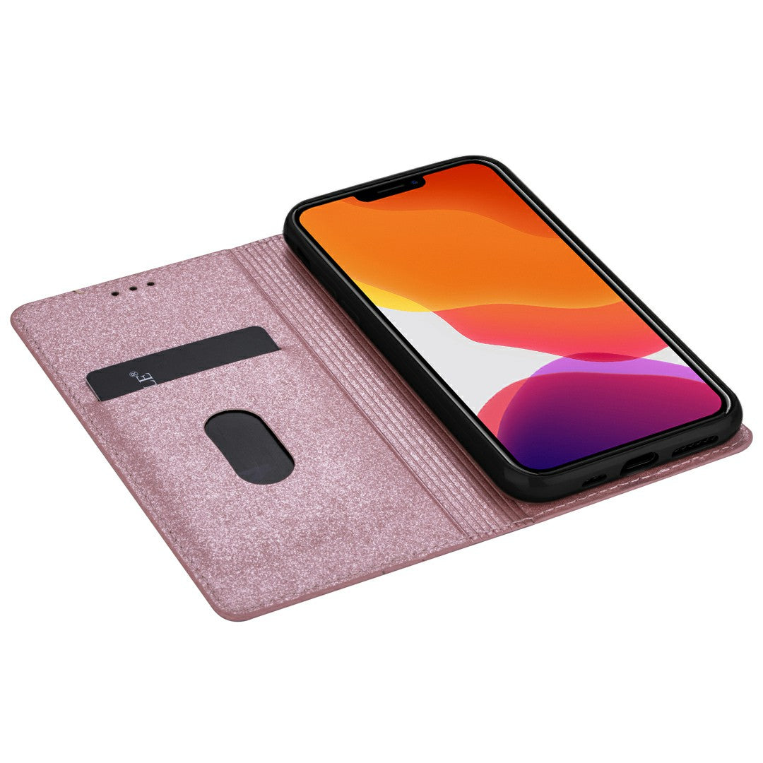 Ultra-thin Flash Powder PU Leather Protective Stand Case Cover with Card Holder for iPhone 13 Pro 6.1 inch