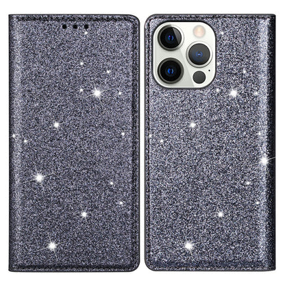 Ultra-thin Flash Powder PU Leather Protective Stand Case Cover with Card Holder for iPhone 13 Pro 6.1 inch