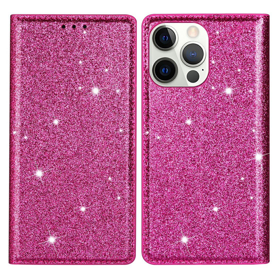 Ultra-thin Flash Powder PU Leather Protective Stand Case Cover with Card Holder for iPhone 13 Pro 6.1 inch