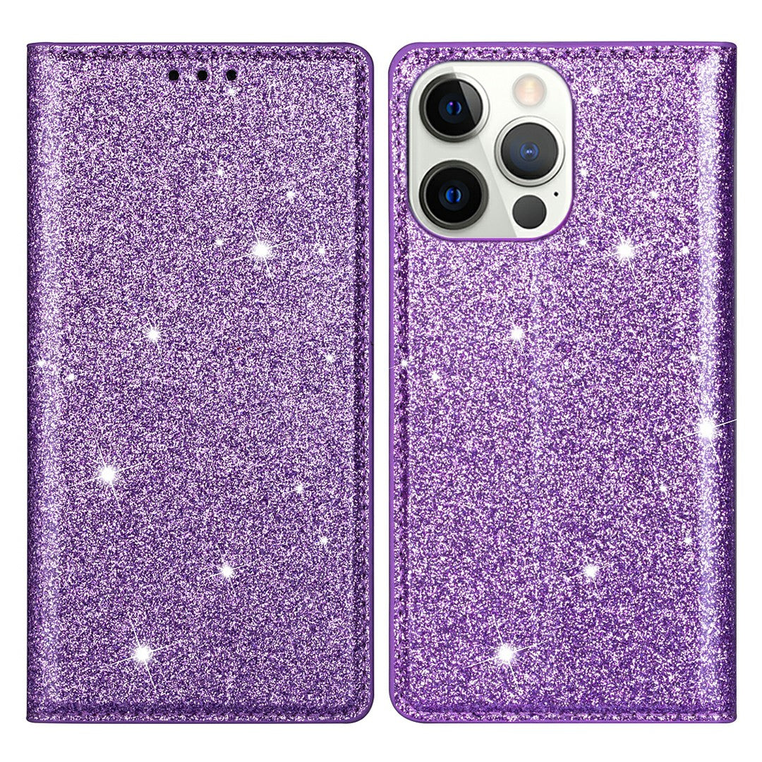 Ultra-thin Glitter Powder PU Leather Phone Stand Case Cover for iPhone 13 Pro Max 6.7 inch