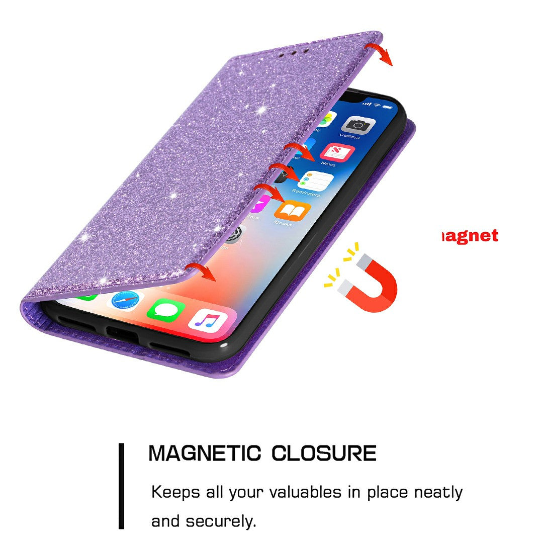 Ultra-thin Glitter Powder PU Leather Phone Stand Case Cover for iPhone 13 Pro Max 6.7 inch