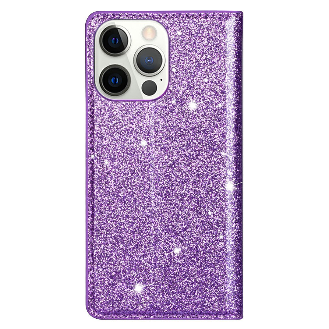 Ultra-thin Glitter Powder PU Leather Phone Stand Case Cover for iPhone 13 Pro Max 6.7 inch
