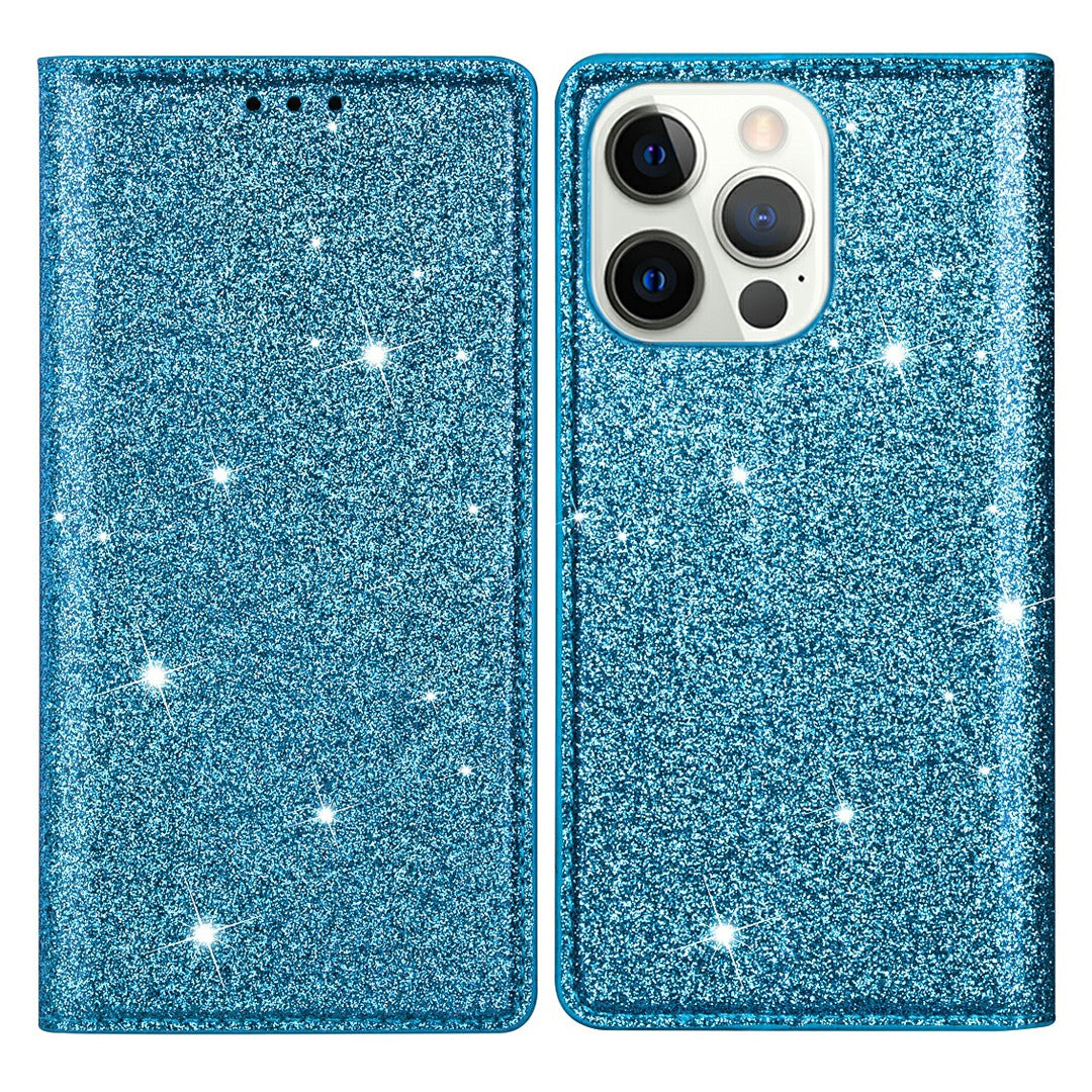 Ultra-thin Glitter Powder PU Leather Phone Stand Case Cover for iPhone 13 Pro Max 6.7 inch