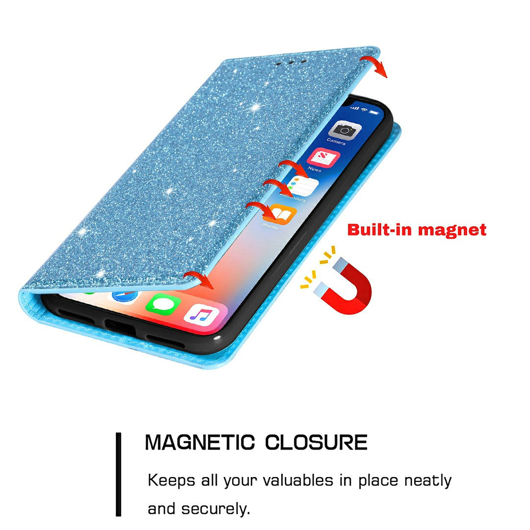 Ultra-thin Glitter Powder PU Leather Phone Stand Case Cover for iPhone 13 Pro Max 6.7 inch