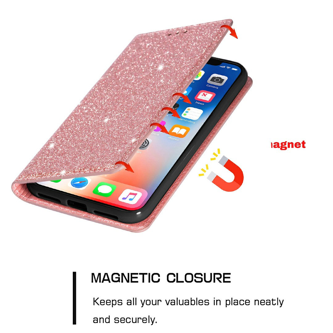 Ultra-thin Glitter Powder PU Leather Phone Stand Case Cover for iPhone 13 Pro Max 6.7 inch