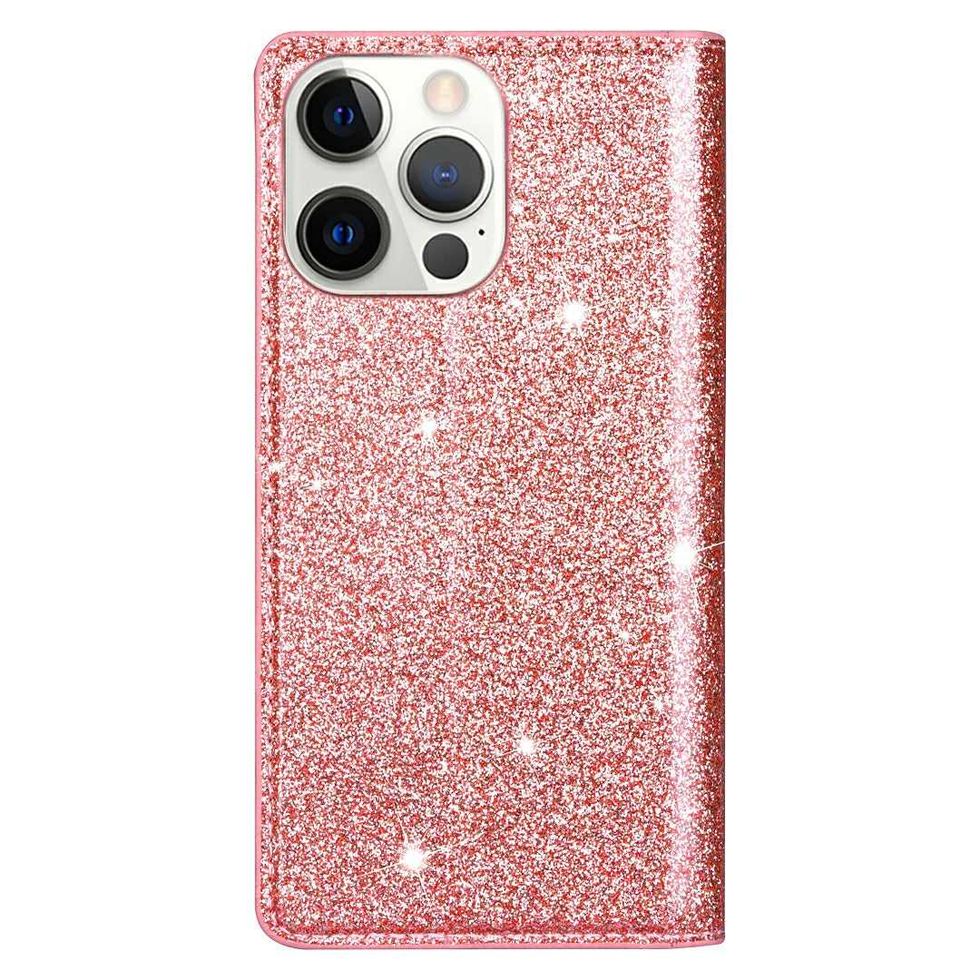 Ultra-thin Glitter Powder PU Leather Phone Stand Case Cover for iPhone 13 Pro Max 6.7 inch